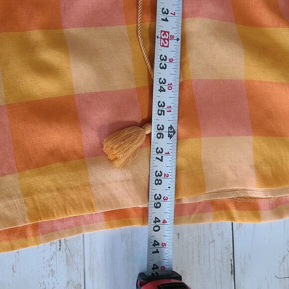 Ann Taylor Orange Peach Plaid Dress Tassels Retro NWOT Relaxed Casual Medium - Picture 6 of 7